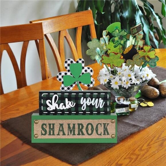 St Patricks Day Decorations 3-Layered Shamrock Wood Block St - Picture 6 of 8